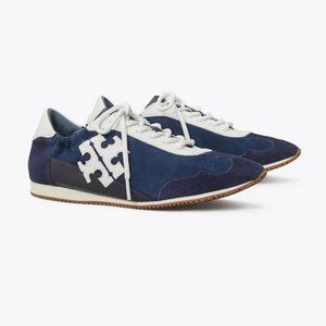 ❤️ NIB Tory Burch Leather Logo Sneaker Navy Blue US 7 8 9.5 AUTHENTIC